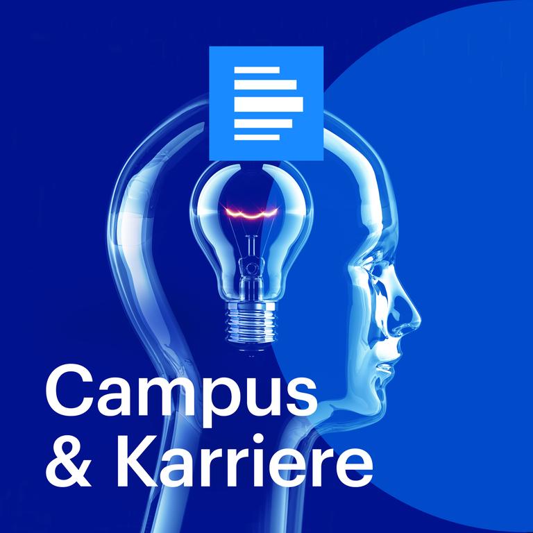 Das Bild zeigt das Logo der Sendung "Campus und Karriere". Vor blauem Hintergrund ist ein gläserner, durchsichtiger Kopf zu sehen, in dem eine Glühbirne glimmt. Das Bild zeigt das Logo der Sendung "Campus und Karriere". Vor blauem Hintergrund ist ein gläserner, durchsichtiger Kopf zu sehen, in dem eine Glühbirne glimmt.