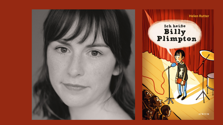 Ein Portrait der Schriftstellerin Helen Rutter und das Cover ihres Romasn „Ich heiße Billy Plimpton“ Ein Portrait der Schriftstellerin Helen Rutter und das Cover ihres Romasn „Ich heiße Billy Plimpton“