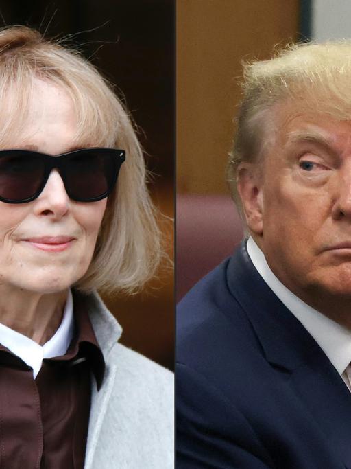 Fotomontage: die Autorin Jean Carroll (l.) und der frühere US-Präsident Trump (r.)