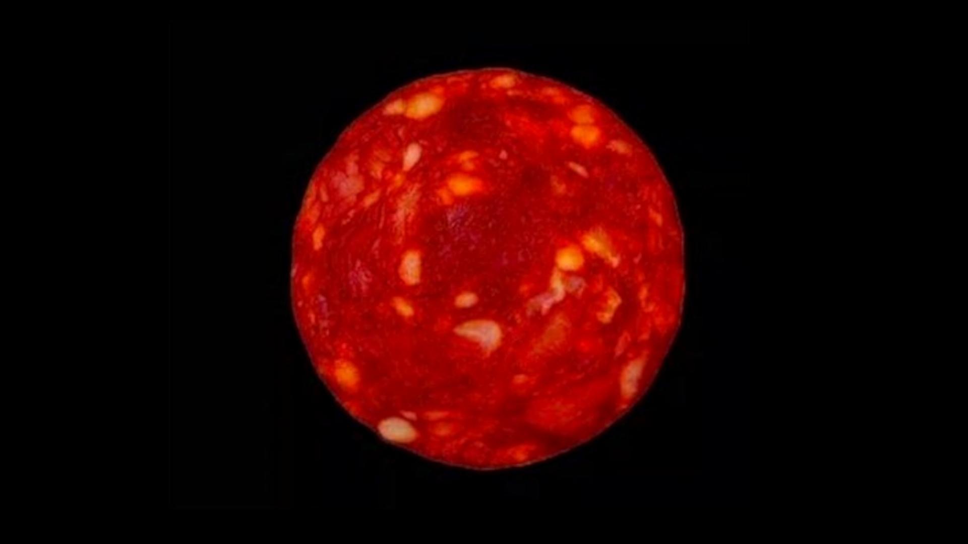 Proxima Centauri, gesehen von James Webb? Nein! Eine Scheibe Chorizo. (Etienne Klein) Proxima Centauri, gesehen von James Webb? Nein! Eine Scheibe Chorizo. (Etienne Klein)