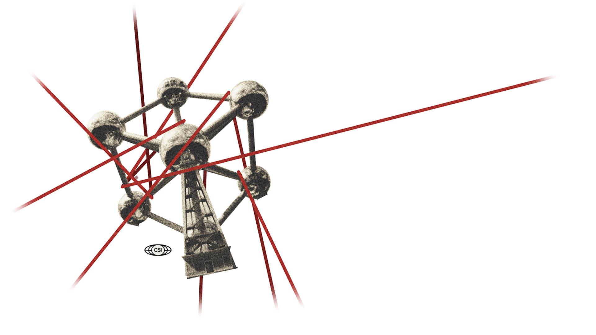 Illustration zum Recherche-Projekt China Science Investigation. Zu sehen ist eine Collage mit dem Atomium, durchkreuzt von roten Bändern. Illustration zum Recherche-Projekt China Science Investigation. Zu sehen ist eine Collage mit dem Atomium, durchkreuzt von roten Bändern.