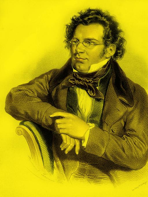 Gelb eingefärbtes, koloriertes Bild von Franz Schubert