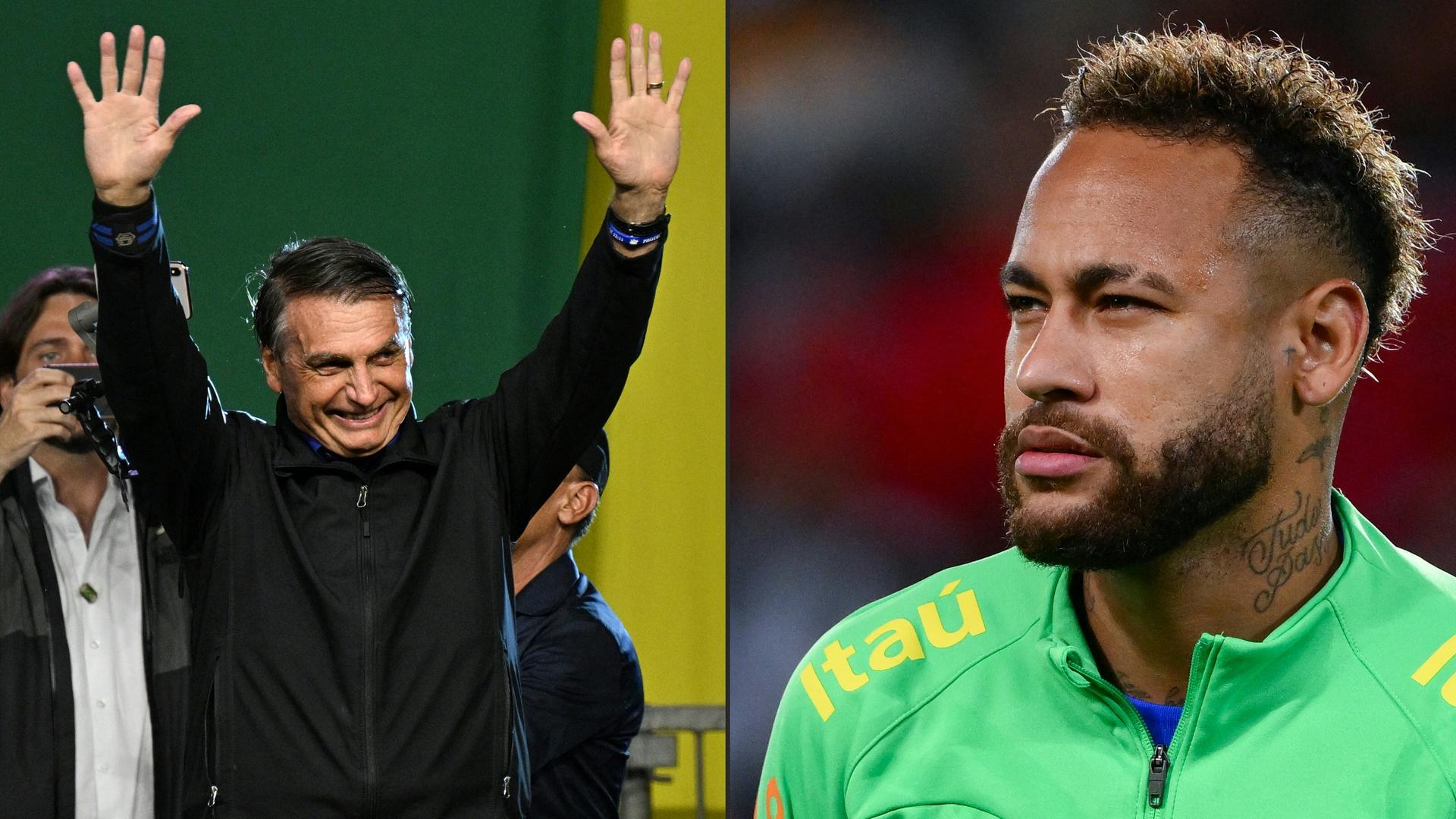 Collage von Jair Bolsonaro, rechtspopulistischer Präsidentschaftskandidat (l.) und Neymar Jr., Fußballstar und Unterstützer Bolsonaros. Collage von Jair Bolsonaro, rechtspopulistischer Präsidentschaftskandidat (l.) und Neymar Jr., Fußballstar und Unterstützer Bolsonaros.