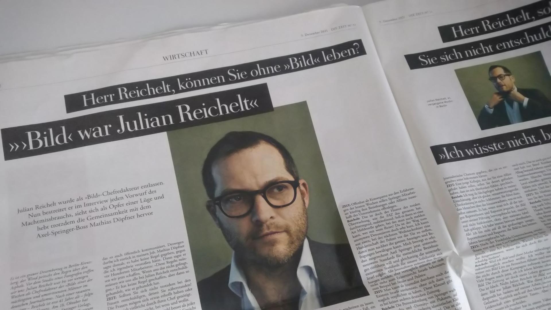 Eine Doppelseite der "Zeit" mit dem Interview mit Julian Reichelt Eine Doppelseite der "Zeit" mit dem Interview mit Julian Reichelt