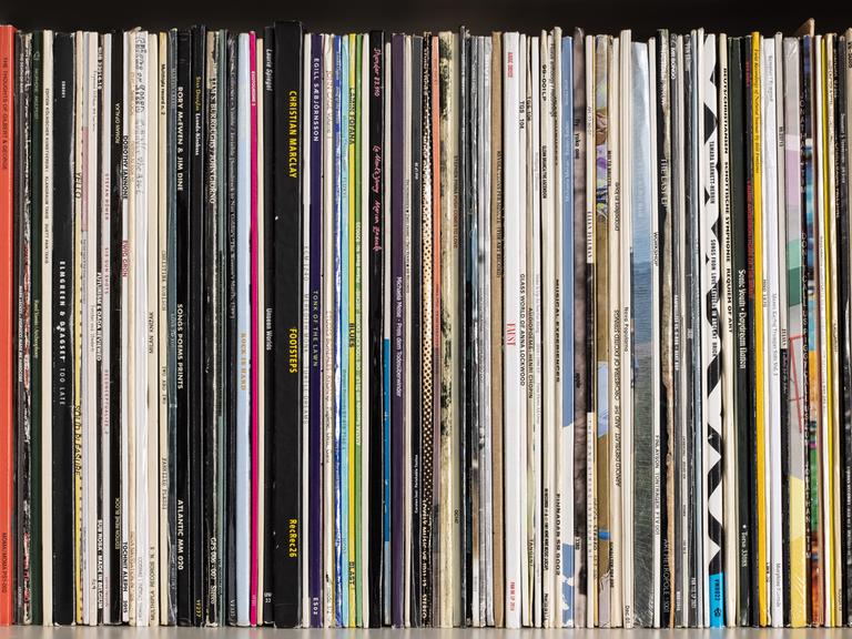 Ein Blick auf eine Schallplattensammlung in einem Schallplattenregal