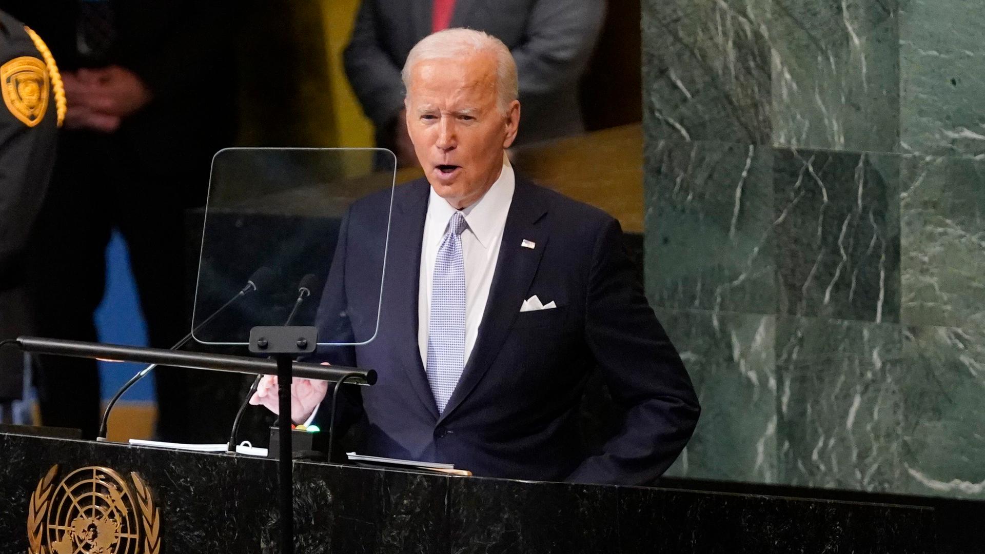 Biden während seiner Rede vor der Generalversammlung der Vereinten Nationen in New York Biden während seiner Rede vor der Generalversammlung der Vereinten Nationen in New York
