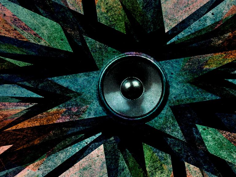 Eine Lauptsprechermembran ist von einem Zentrum ausgehend mit Zacken bemalt.