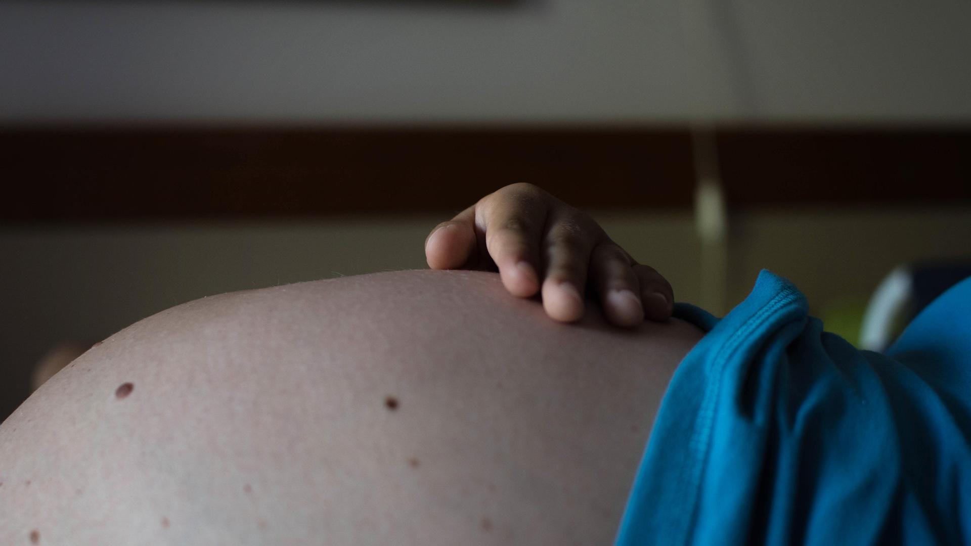 Im Profil wird ein gewölbter Bauch erkennbar. Im Profil wird ein gewölbter Bauch erkennbar.
