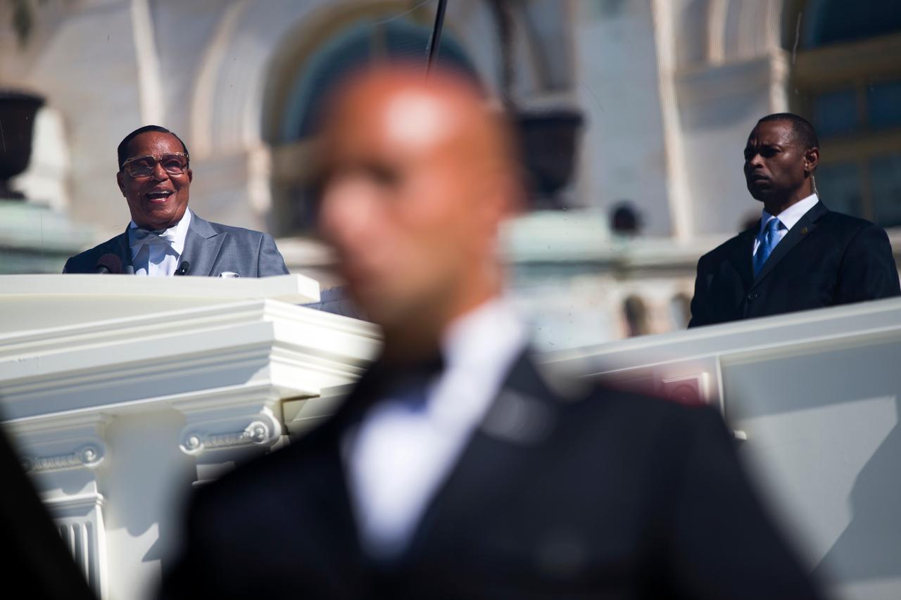 Louis Farrakhan spricht 2015 in Washington. Louis Farrakhan spricht 2015 in Washington.