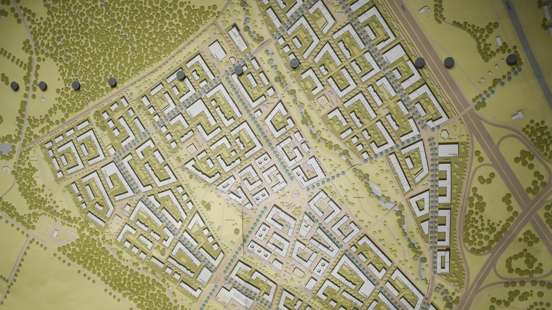 Eine Karte des geplanten Wohngebietes Freiburg-Dietenbach. Eine Karte des geplanten Wohngebietes Freiburg-Dietenbach.