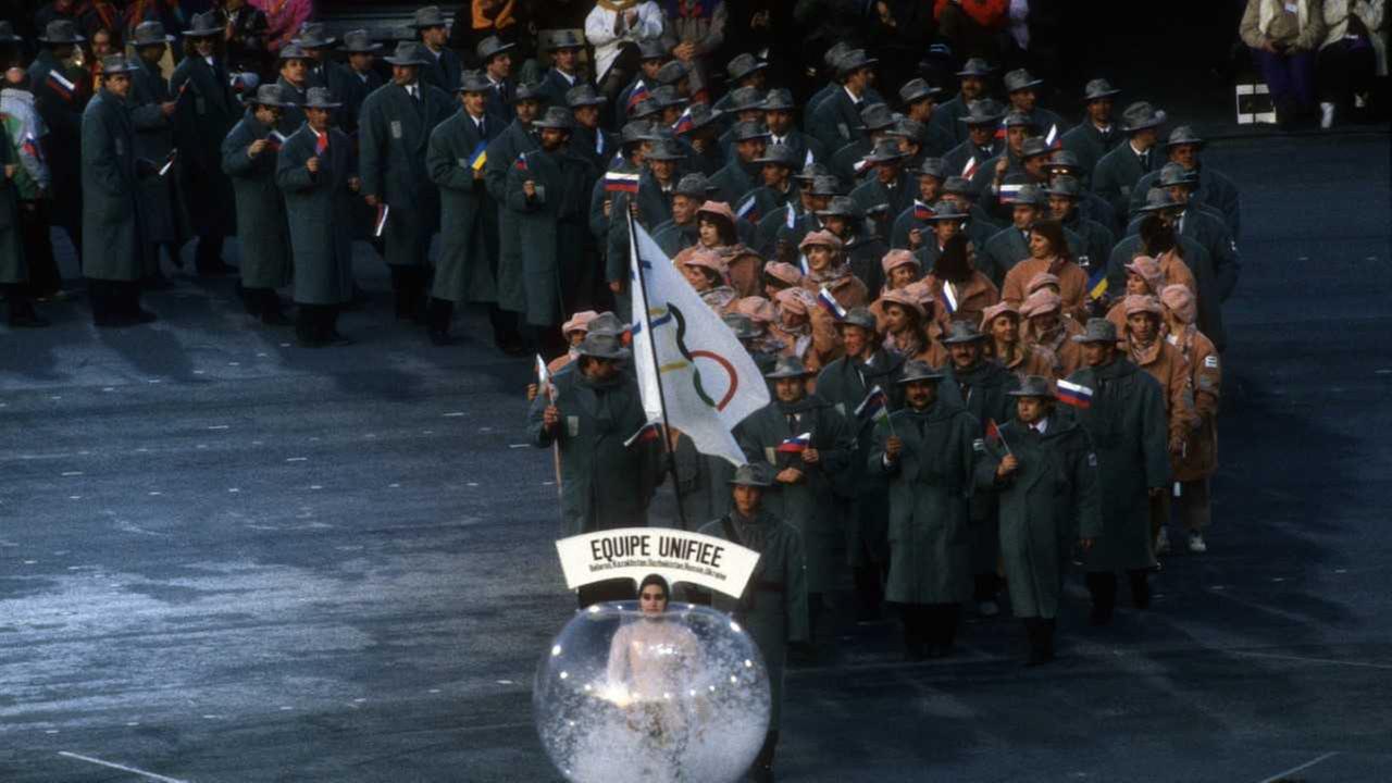 Vereintes Team nach dem sportlichen Zerfall der Sowjetunion bei den Olympischen Sommerspielen 1992 in Barcelona.