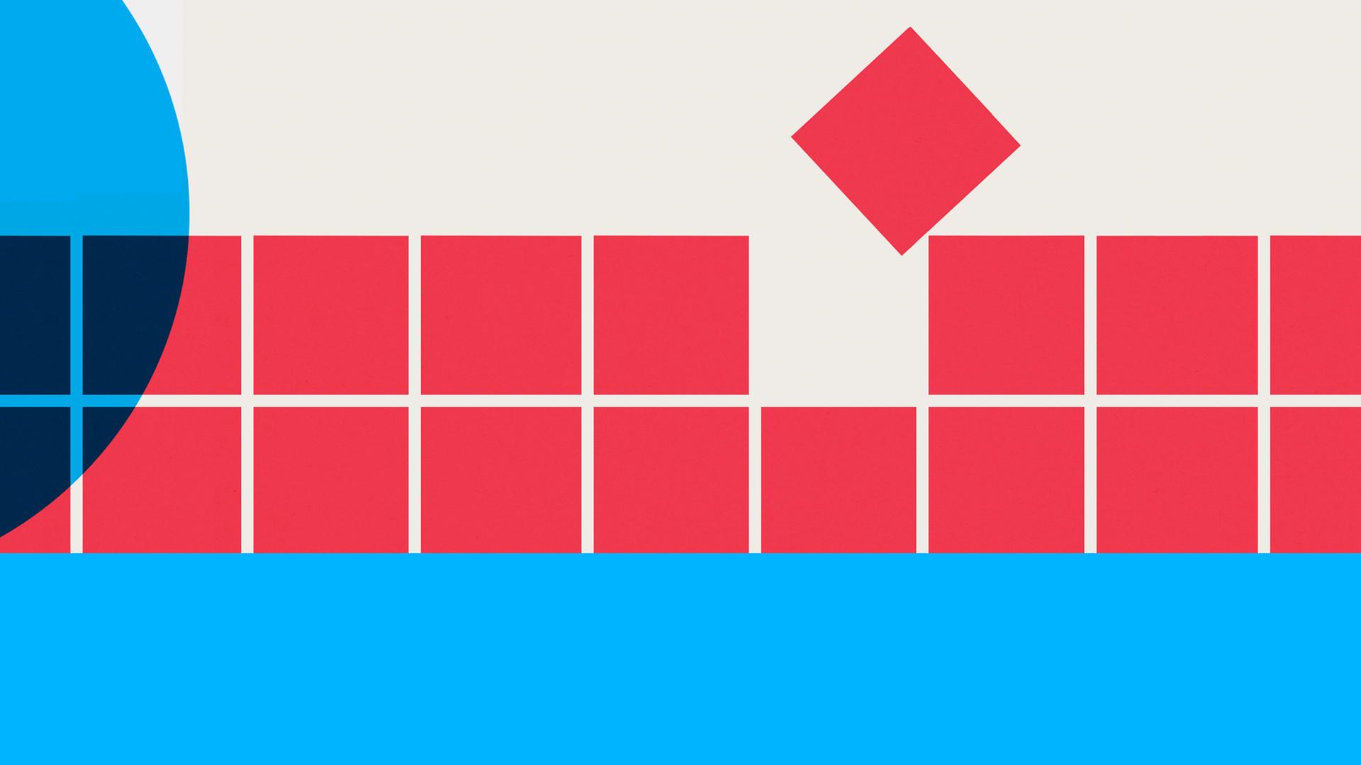 Illustrative Grafik einer Reihe von Quadraten, bei der ein Quadrat aus der Reihe ausschert. Illustrative Grafik einer Reihe von Quadraten, bei der ein Quadrat aus der Reihe ausschert.
