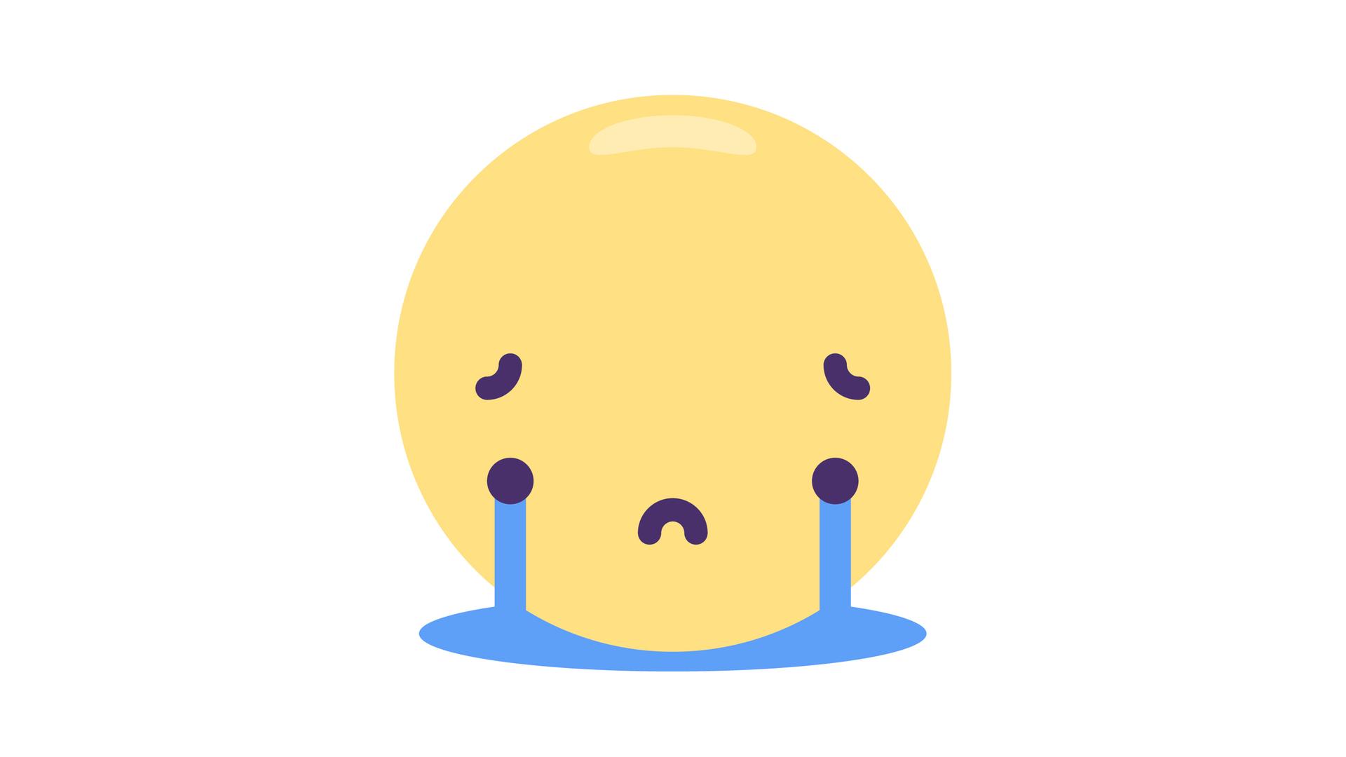 Ein gelbes Emoji, das weint. In einer Pfütze aus Tränen. Ein gelbes Emoji, das weint. In einer Pfütze aus Tränen.