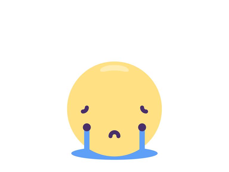 Ein gelbes Emoji, das weint. In einer Pfütze aus Tränen.