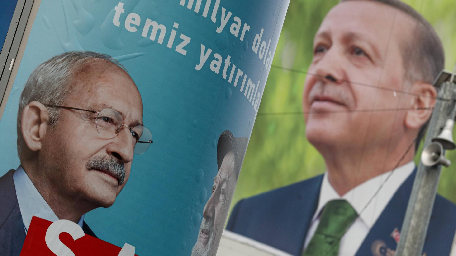 Wahlplakate des Herausforderers Kemal Kılıçdaroğlu (CHP) und des amtierenden türkischen Präsidenten Recep Tayyip Erdoğan in Ankara