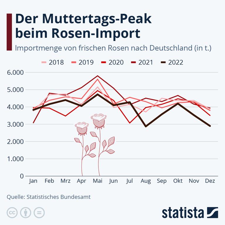 Kurvendiagramm zum Rosenverkauf am Muttertag in Deutschland. Am Muttertag werden mehr Rosen verkauft, als im Rest des jahres.