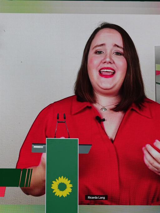 Grünenpolitikerin Ricarda Lang nimmt online am Bundesparteitag von Bündnis 90/Die Grünen teil