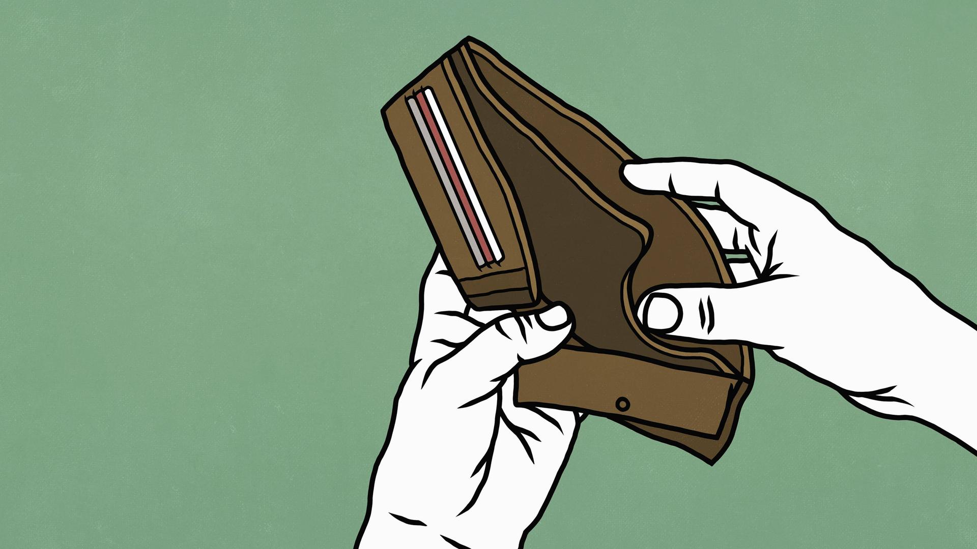 Illustration eines leeren Geldbeutels. Illustration eines leeren Geldbeutels.
