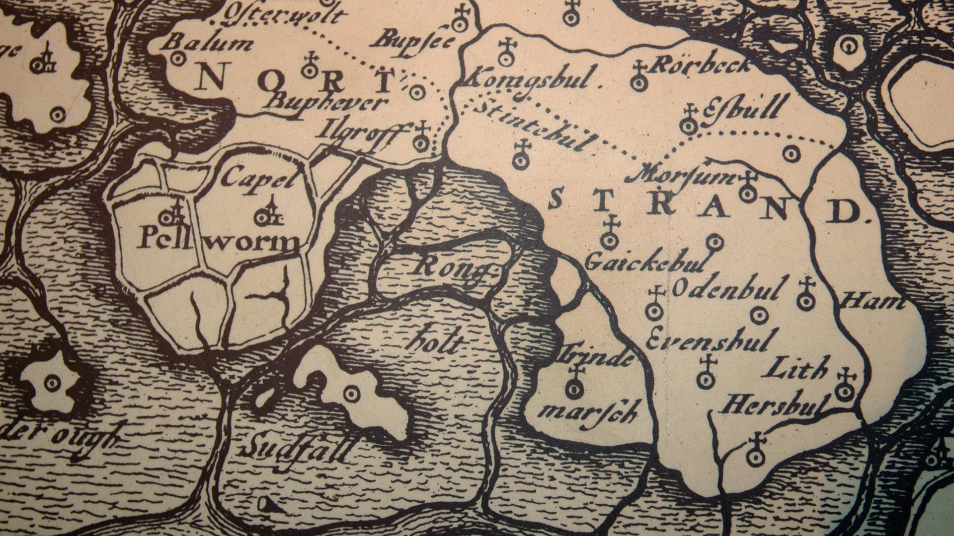 Karte der versunkenen Siedlung Rungholt Karte der versunkenen Siedlung Rungholt