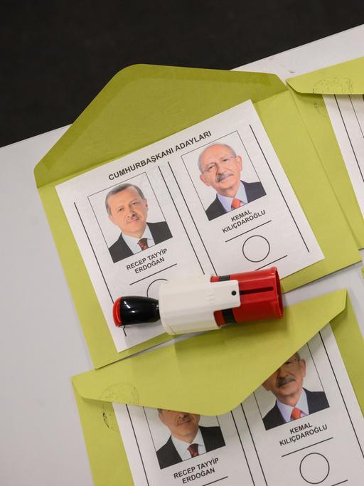 Wahlzettel für die türkische Präsidentschaftswahl: Erdogan und sein Herausforderer Kilicdaroglu stehen zur Stichwahl, 24. Mai 2023.