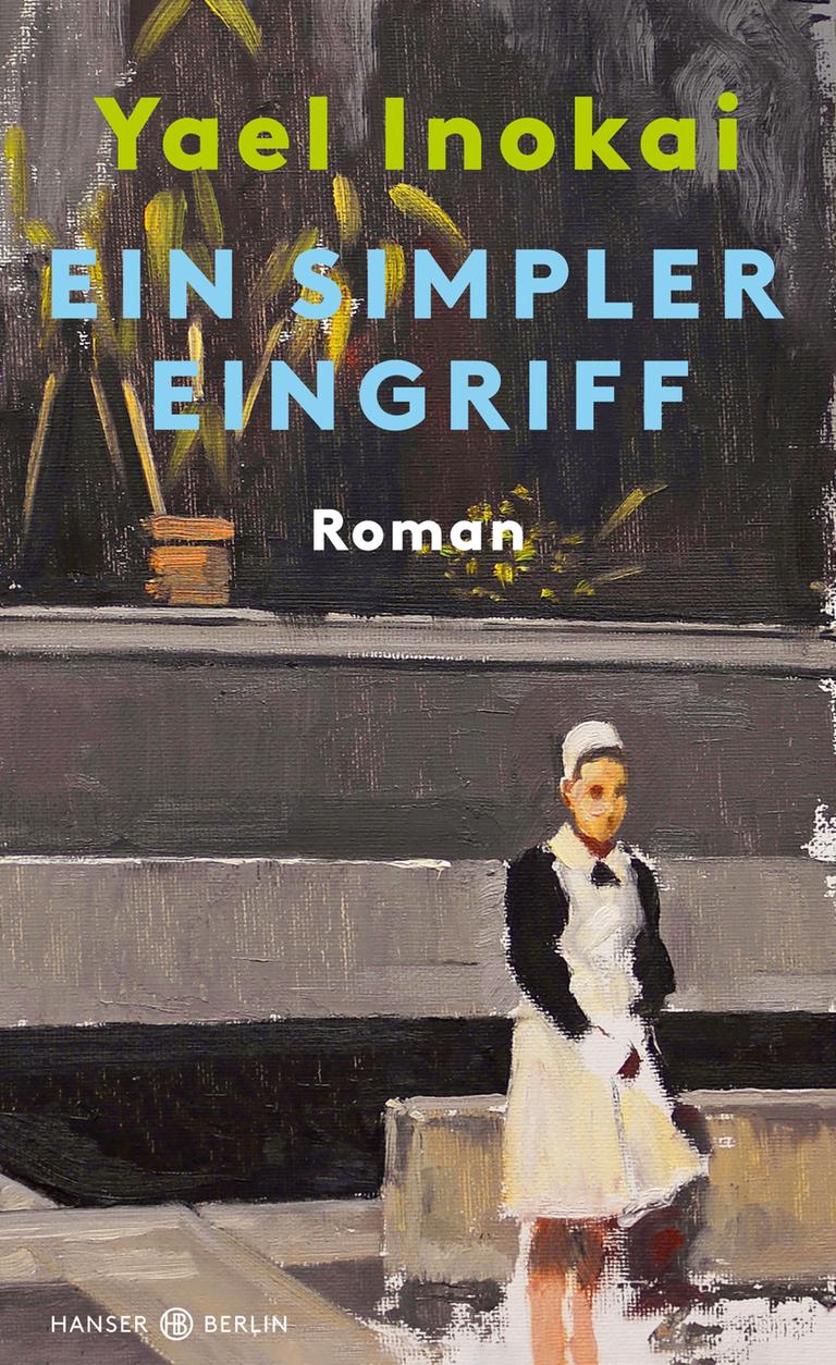 Das Cover des Buches "Ein simpler Eingriff" von Yael Inokai. Zu sehen ist eine junge Frau in einer Schwesterntracht auf einem gemalten Bild, im Hintergrund eine Mauer. Das Cover des Buches "Ein simpler Eingriff" von Yael Inokai. Zu sehen ist eine junge Frau in einer Schwesterntracht auf einem gemalten Bild, im Hintergrund eine Mauer.