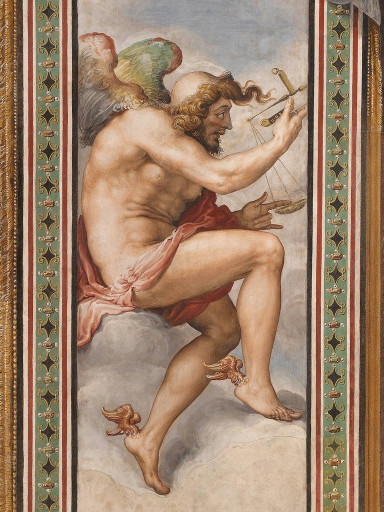 Das Gemälde zeigt einen nackten Mann mit einem kahlen Hinterkopf und dickem Haar an der Seite und über der Stirn.