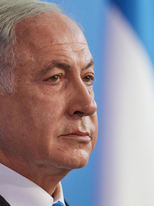Close-Up Porträftfoto vom Ministerpräsident des Staates Israel, Benjamin Netanyahu, am 16.03.2023 im Bundeskanzleramt in Berlin während einer Pressekonferenz.
