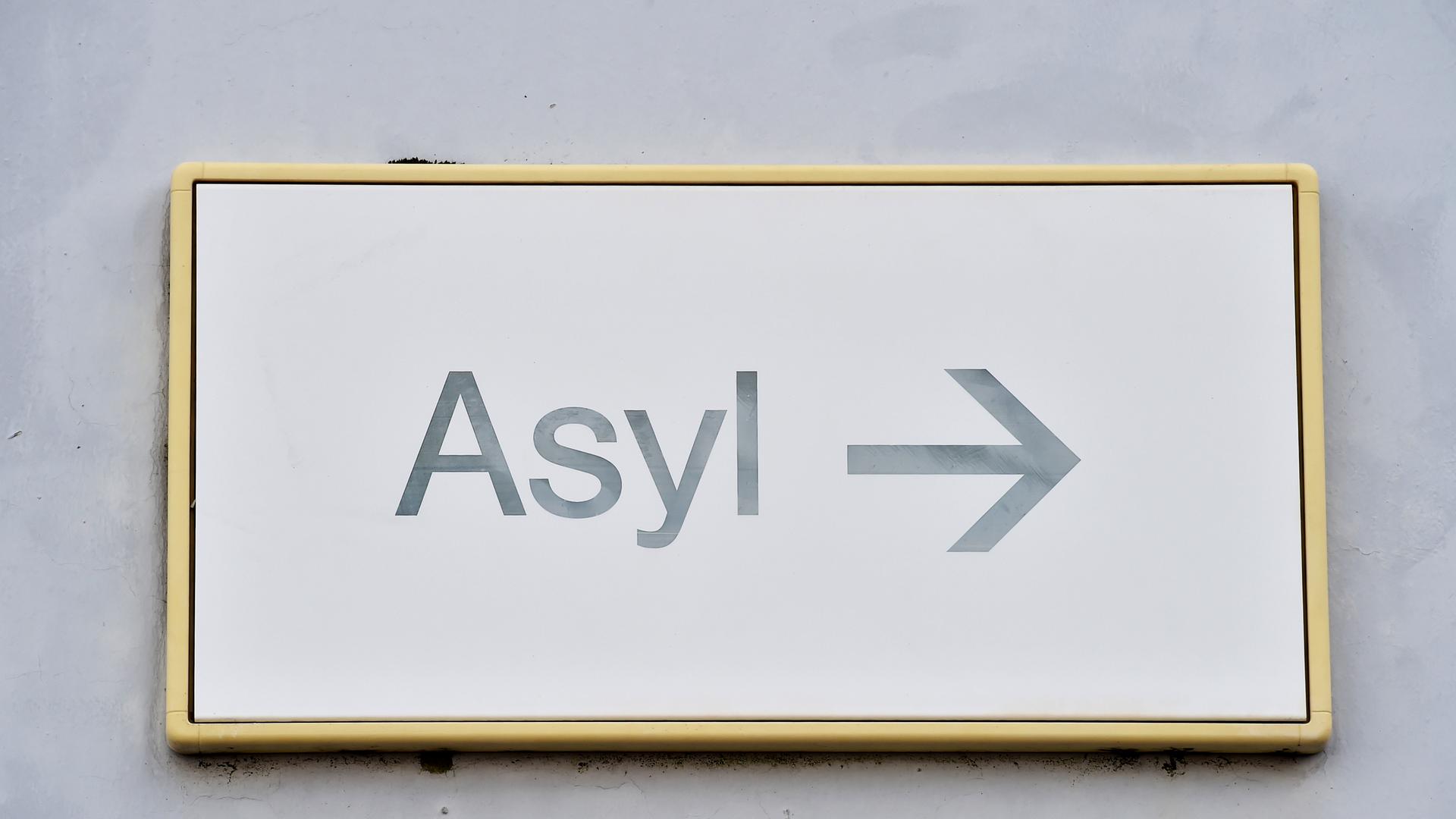 Ein Schild mit der Aufschrift «Asyl» hängt an der Wand. Ein Schild mit der Aufschrift «Asyl» hängt an der Wand.