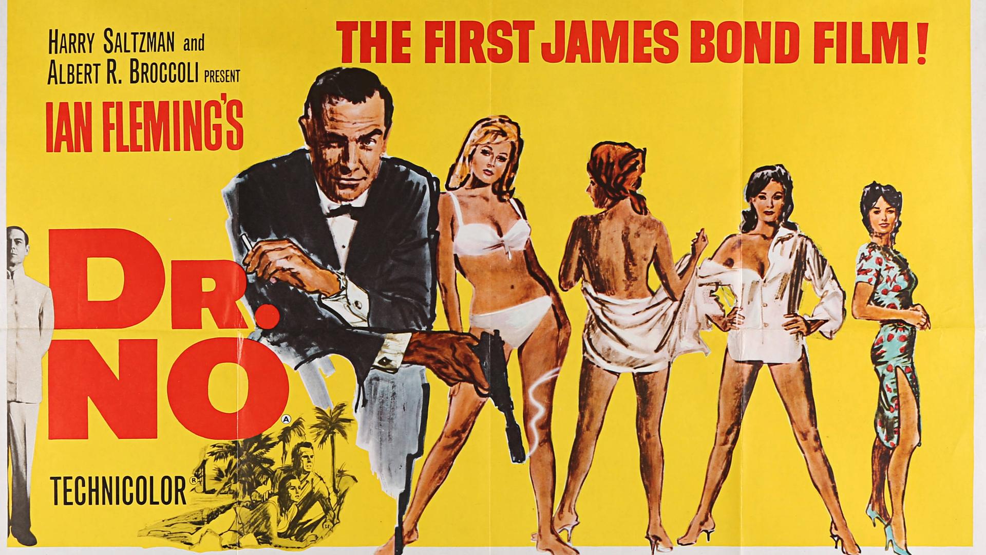 Ein gemaltes Plakat zum ersten James-Bond-Film "Dr. No" mit Sean Connery in der Hauptrolle und Ursula Andress als Bond-Girl