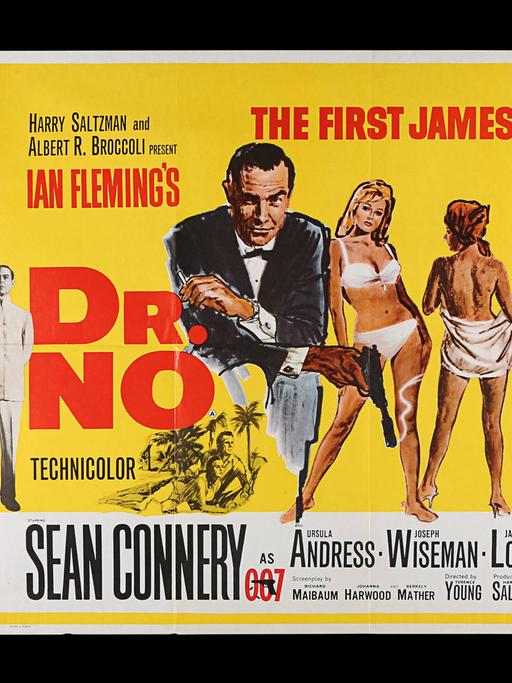 Ein gemaltes Plakat zum ersten James-Bond-Film "Dr. No" mit Sean Connery in der Hauptrolle und Ursula Andress als Bond-Girl