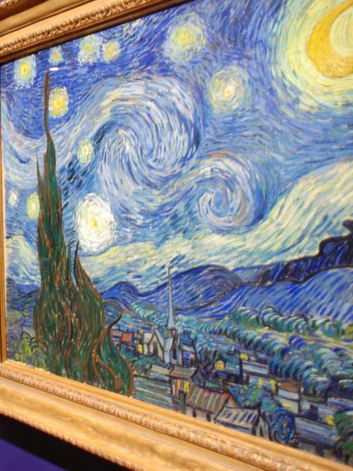 Eine Besucherin steht bei der Vorbesichtigung der Vincent-Van Gogh-Ausstellung am 11.02.2009 in Amsterdam vor dem Werk "Die Sternennacht", das Van Gogh 1889 in Saint-Rémy malte