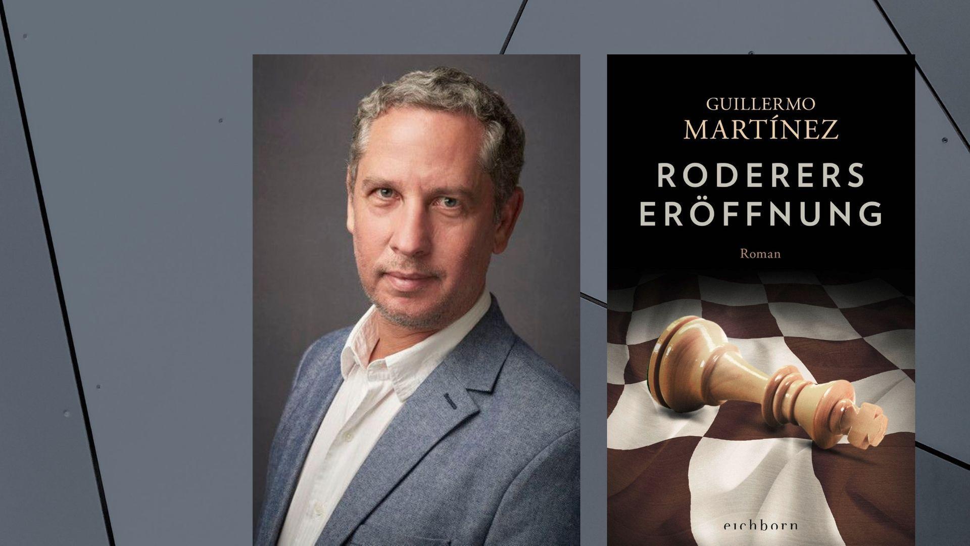 Der Schriftsteller Guillermo Martínez und das Cover zu seinem Buch "Roderers Eröffnung" Der Schriftsteller Guillermo Martínez und das Cover zu seinem Buch "Roderers Eröffnung"