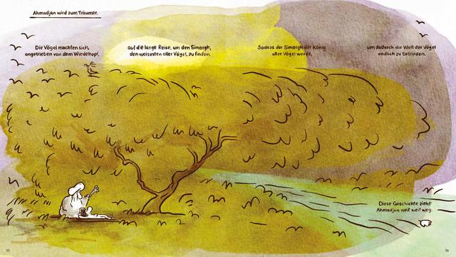 Eine Seite aus "Ahmadjan und der Wiedehopf", ein Comic von Maren und Ahmadjan Amini.