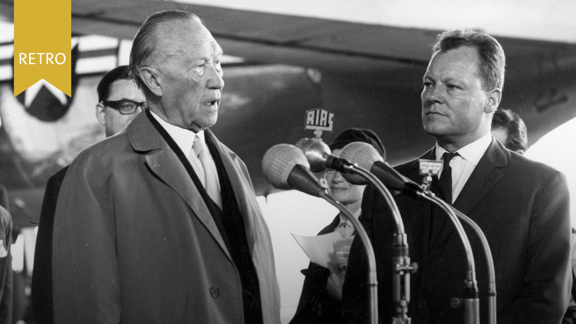 Bundeskanzler Konrad Adenauer und Willy Brandt, Regierender Bürgermeister, in Berlin am 7. Mai 1962 Bundeskanzler Konrad Adenauer und Willy Brandt, Regierender Bürgermeister, in Berlin am 7. Mai 1962