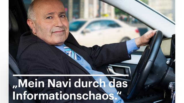 Eines der Motive aus der Deutschlandradio-Kampagne "Unabhängig. Unverzichtbar. Unverwechselbar." zeigt den Taxifahrer Alisasghar Radjabi.