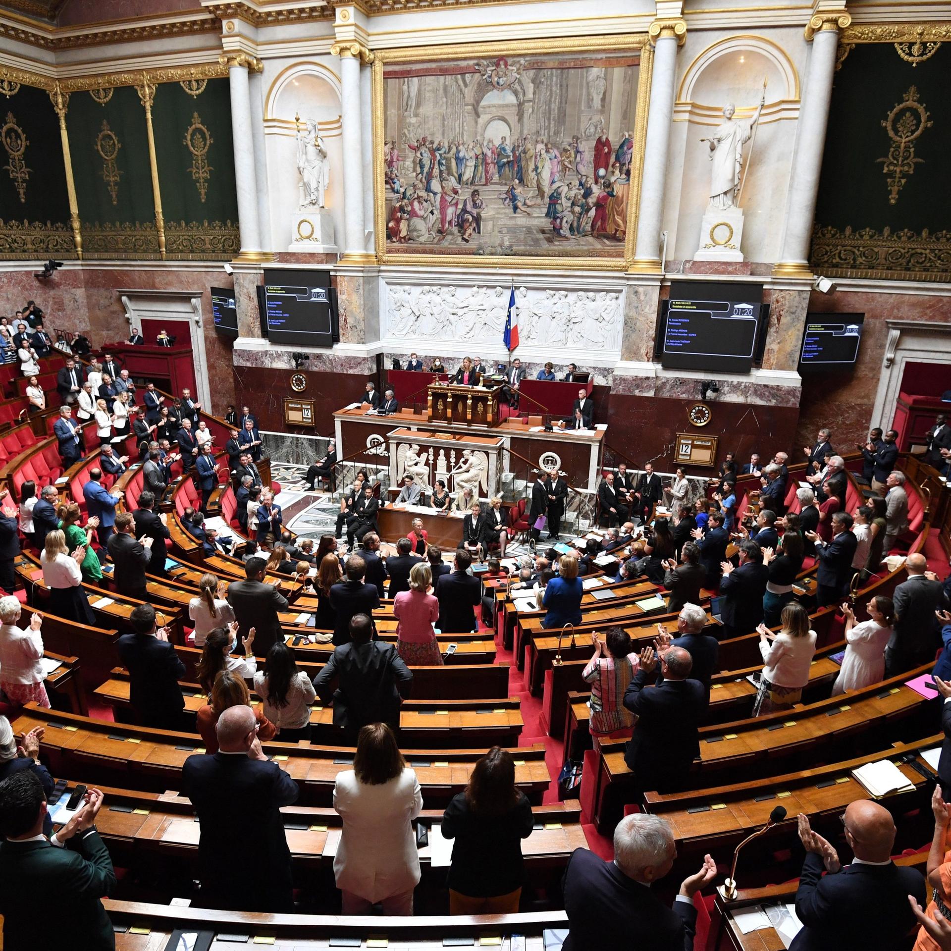 Blick in den Saal der Nationalversammlung in Paris, Frankreich.