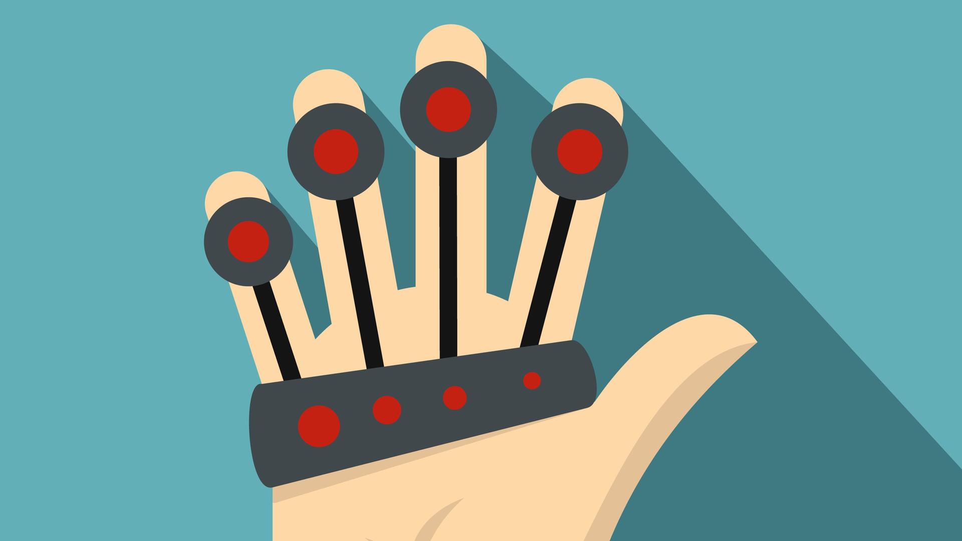 Illustration einer Hand mit einem VR-Handschuh Illustration einer Hand mit einem VR-Handschuh