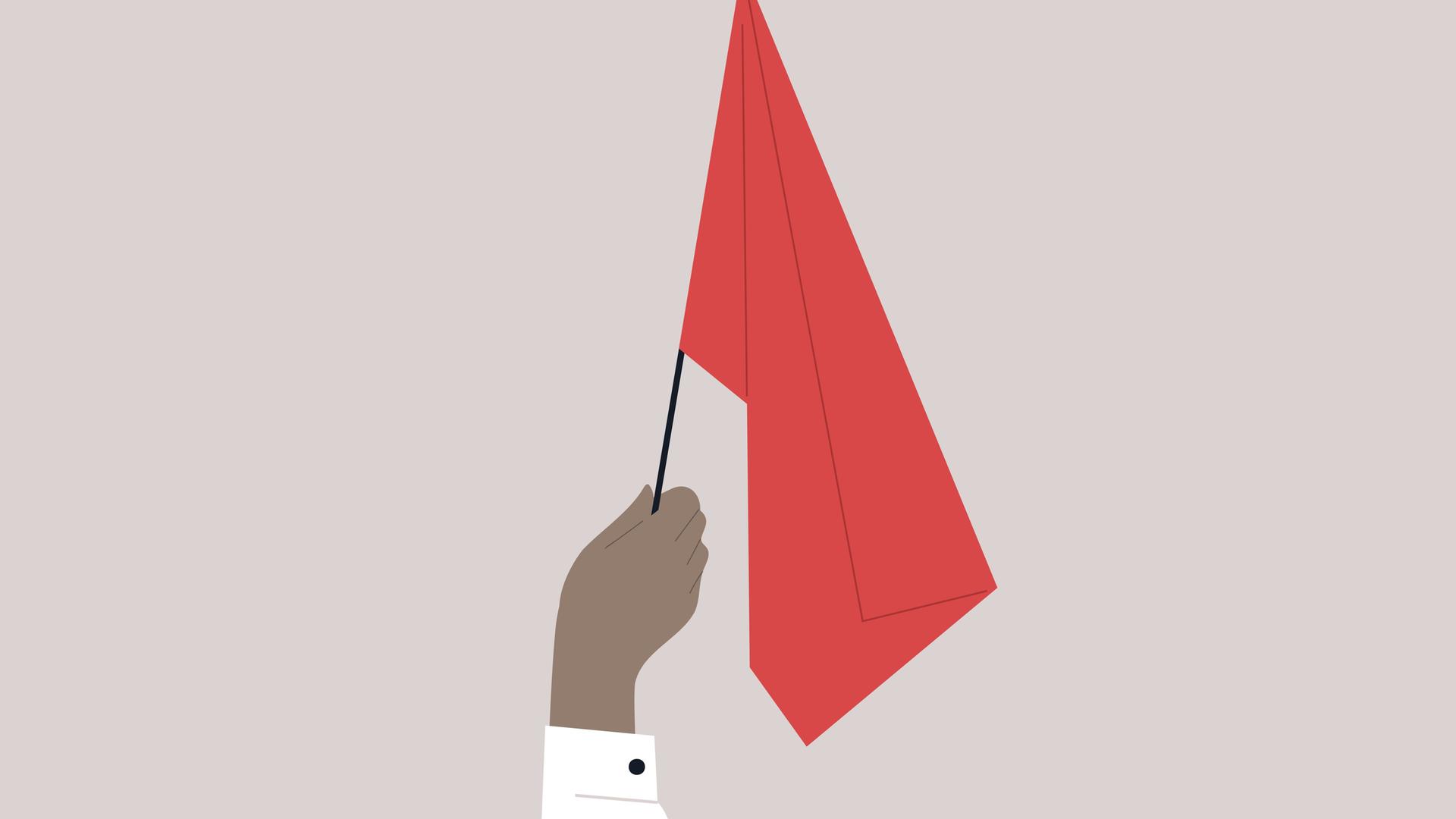 Illustration: Eine Hand schwänkt eine rote Fahne. Illustration: Eine Hand schwänkt eine rote Fahne.