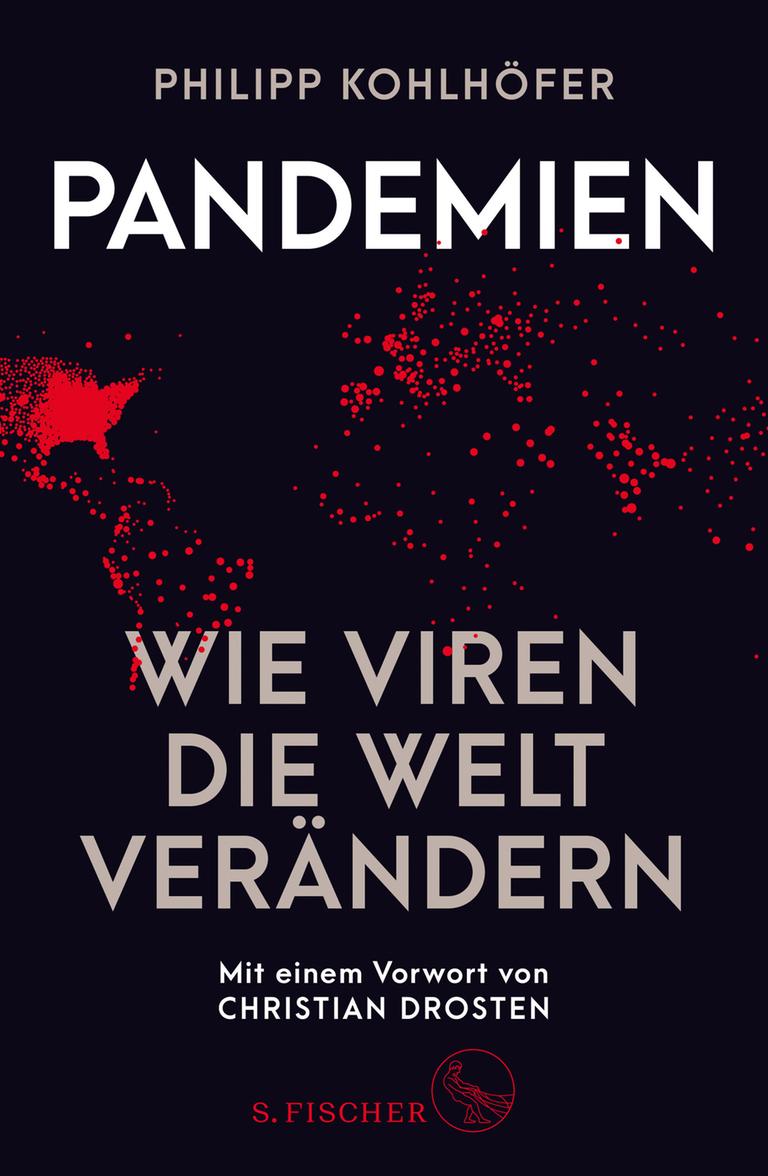 Das Cover des Buches "Pandemien" von Philipp Kohlhöfer. Die Weltkarte ist in kleinen roten Punkten zu sehen, die das Vorkommen eines Virus zeigen könnten. 