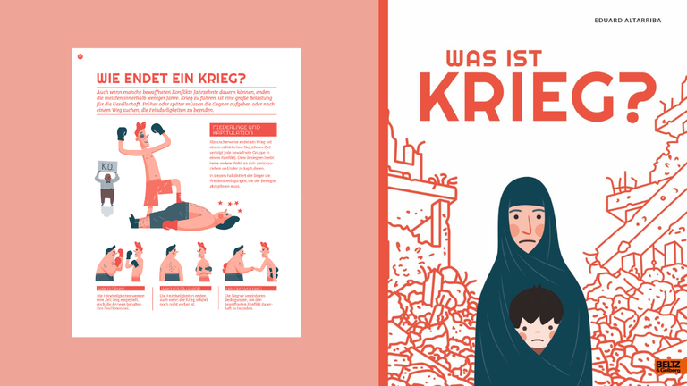 Das Buchcover und eine Beispielseite von Eduard Altarriba: „Was ist Krieg?“ Das Buchcover und eine Beispielseite von Eduard Altarriba: „Was ist Krieg?“
